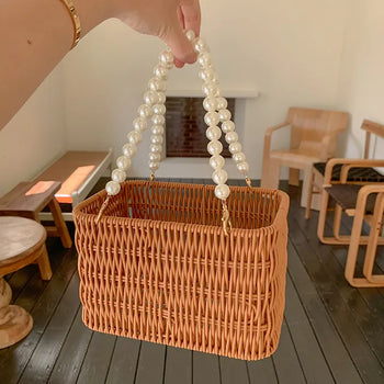 Pearl rattan basket bag