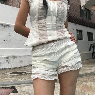 Rose Shirred Ribbon Top