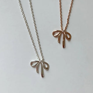 Delicate Ribbon Knot Design Necklace Silver Rose Gold
