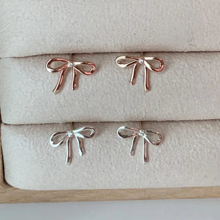 Delicate Ribbon Knot Design Earrings Silver Rose Gold