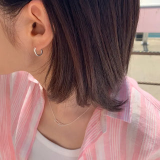 Mini Oval Clean Cubic One-Touch Hoop Earrings Silver Rose Gold