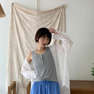 Mulberry ribbed button tank top