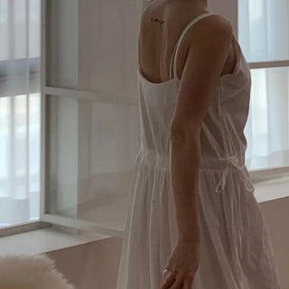 String Dress Long Cotton See-through Layered