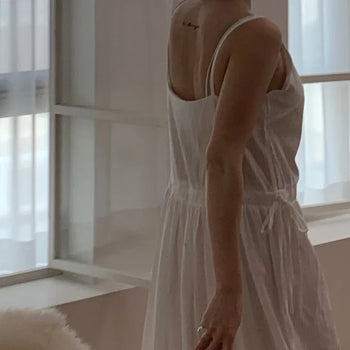 String Dress Long Cotton See-through Layered