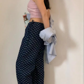 Ribbon Denim Bustier + Ribbon Denim Elastic Pants Two-Piece Set