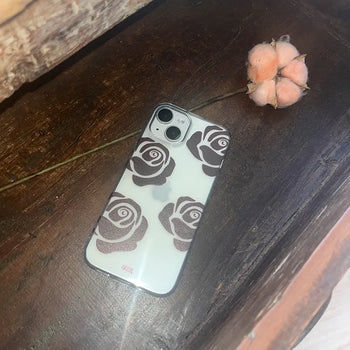 Brown Rose Pattern Transparent iPhone Case