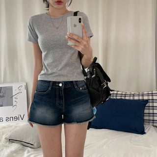 [Slim Fit/Effortless Chic] Summer Round Basic Plain Semi-Crop Short Sleeve T-shirt (6 colors)