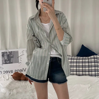 [Loose Fit/Summer Shirt/Prevents Shading!] Cooling Striped Shirt (2 colors)