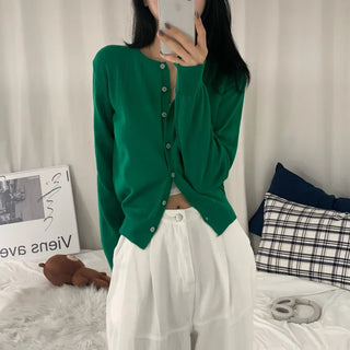 [Summer ver/8 colors/Cool] Summer Linen Round Knit Crop Basic Cardigan