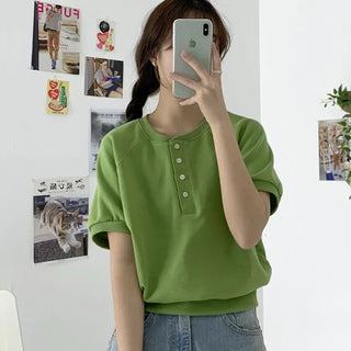 Moss Henley Neck Short Sleeve Sweatshirt