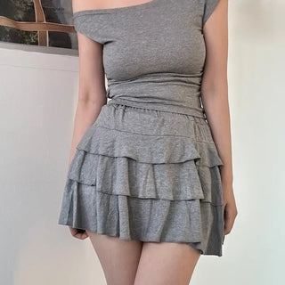 Asymmetrical Shirred Top + Tiered Skirt Two-Piece Set Training