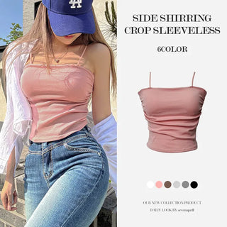 Six Colors Side Shirred Strap Crop Sleeveless -
