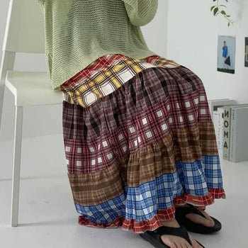 Yuu hippie plaid long skirt