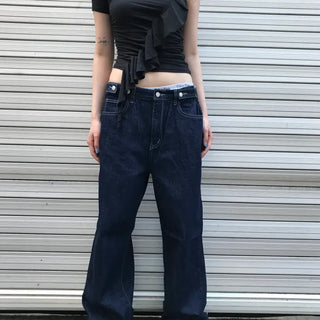 Raw denim wide pants
