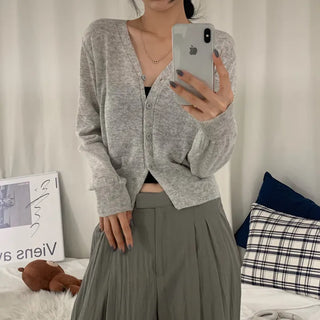 [Anti-salting/12 Colors/Cool] Summer Linen V-Neck Knit Cropped Basic Cardigan