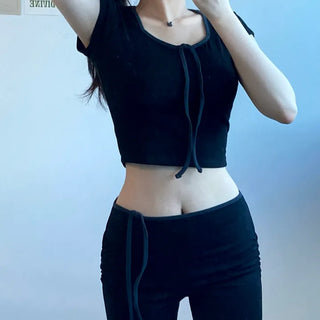 Shirred Strap Bootcut Pants