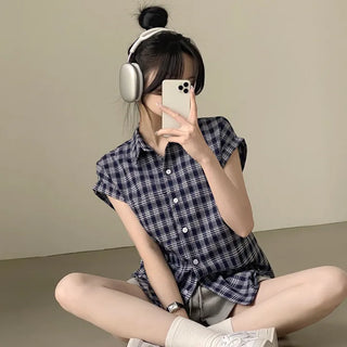 Extreme Cuteness Alert, Linen Check Roll-up Pocket Short Sleeve Shirt