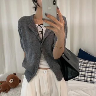 [Cinched Waist/Delicate Fit] Summer Round Short Sleeve Knit Cardigan (8 colors)