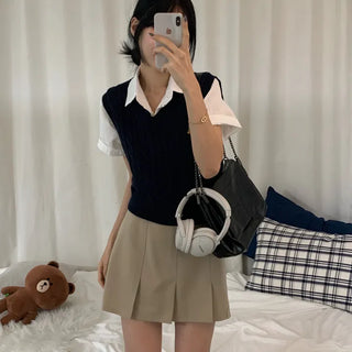 Daily Cable Knit Layered V-Neck Vest (5 colors)