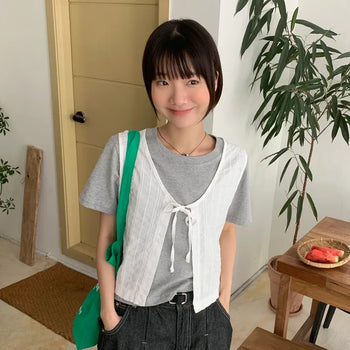 Creamy Ribbon Vest
