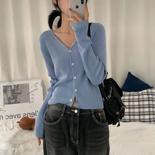 [Delicate/Slim Fit] Daily Ribbed V-Neck Long Sleeve Cardigan (6 colors)