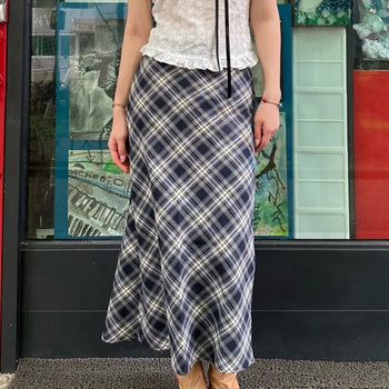 Check Back Slit Long Skirt Vintage Geek Chic Long Skirt Vintage Check