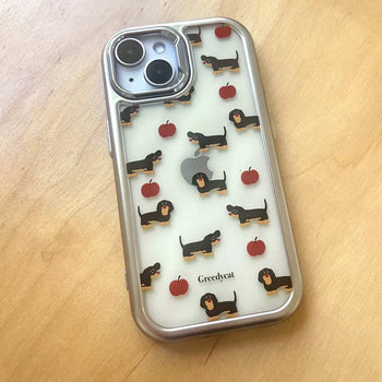 Apple Dog Silver Border Transparent iPhone Case