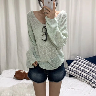 [Sal-anta Item/Delicate~] See-through Summer Ribbon Long Sleeve Knit (4 colors)