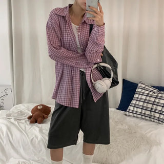 [Boxy Fit]/Cool] Summer Linen Seersucker Check Unisex Shirt (4 colors)