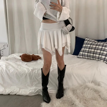 Asymmetrical Frill Low-Rise Elastic Mini Skirt (3 colors)