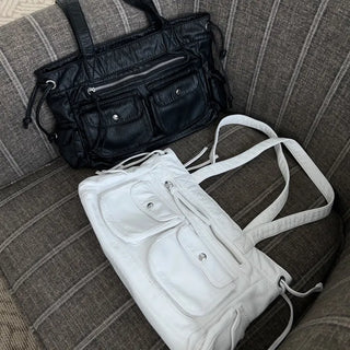 pocket leather shoulder bag