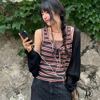 *Vacation Look🍉/Summer Sleeveless* Boheme Striped Layered Sleeveless