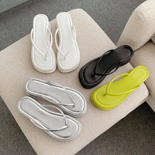 ◈6cm◈Platform Flip-flops Strap Flip-flops Silver Slippers Summer Vacation Vacation Swimwear Platform Height-increasing Shoes