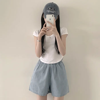 100% Versatility, Basic Cotton Elastic Waist Wide Shorts