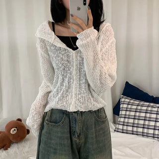[Sal-Anta Item/Delicate~] See-through Hooded Crop Summer Knit Cardigan (4 colors)