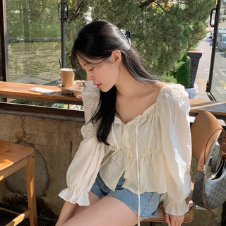 Maubel Shirred Square Neck Banded Puff Blouse