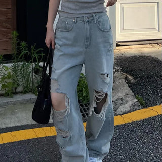 Vintage ripped wide-cut denim pants