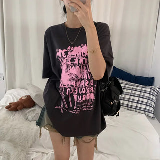 [Hip Mood/Unisex] Lettering Oversized Summer Short Sleeve T-shirt (4 colors)