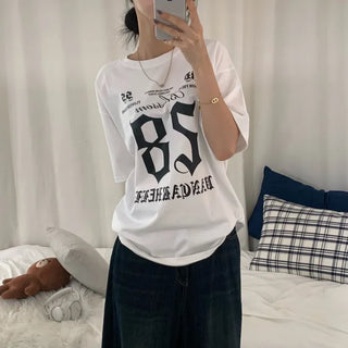 [Hip Mood/Unisex] Lettering Rugby Oversized Summer Short Sleeve T-shirt (3 colors)