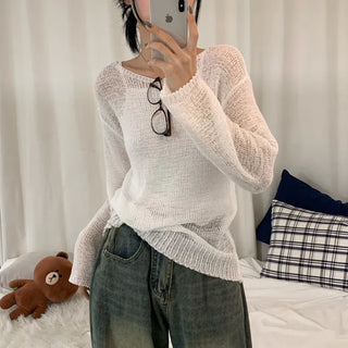 [Prevents Fat!/Delicate Fit] See-through Mesh Summer Long Sleeve Knit (7 colors)