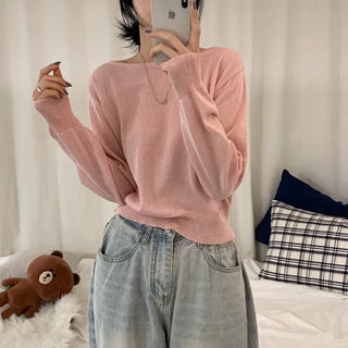 [Sun Protection/Cinched Waist/Shirt Neck] Linen Round Summer Long Sleeve Knit (4 colors)