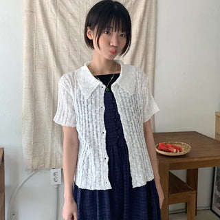 Rich Collar Summer Short Sleeve Cardigan