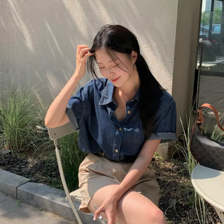 Ann Hour Loose Fit Short Sleeve Denim Shirt