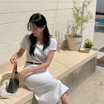 Ellen H-line Back Slit Cotton Long Skirt