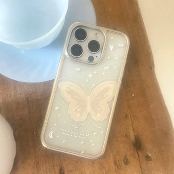 White Butterfly Clear Border iPhone Case