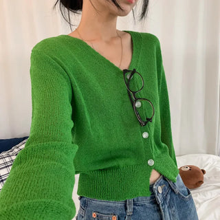 [Summer Cardigan/Cinched Waist] Summer Boucle Basic V-Neck Knit Long Sleeve Cardigan (6 colors)
