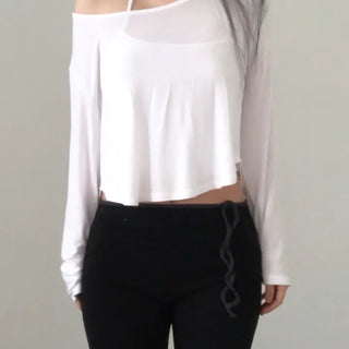 White Tension Loose Rolled Long Sleeve Tee