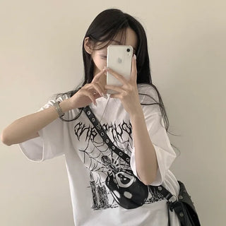 Distinctive Point, Spider Print Round Boxy Short Sleeve T-shirt
