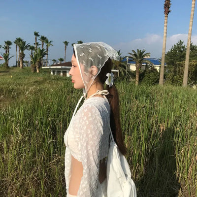 Mesh ribbon headscarf (2 colors)