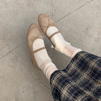 Dandelion Mesh Ribbon Flat Shoes -